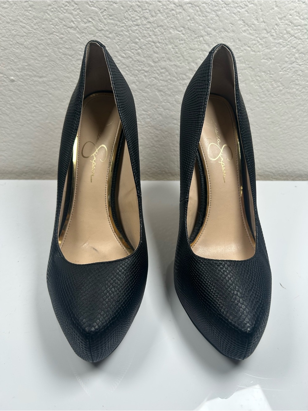 Jessica Simpson Parisah Black Snake Textured Pointed-Toe Pumps size 10